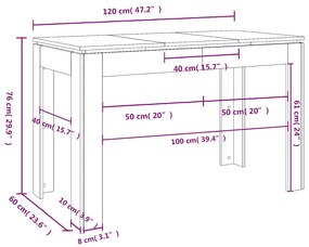 Mesa de jantar 120x60x76cm derivados madeira carvalho artisiano