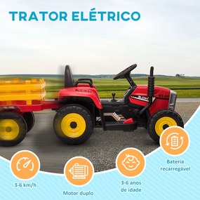 HOMCOM Trator Elétrico com Reboque Amovível Carro Elétrico para Crianç