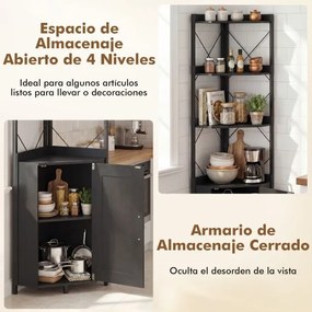 Estante de canto com 38 x 38 x 180 cm com grades de proteção Preta