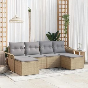vidaXL Conjunto de Sofá de Jardim de 6 Peças com Almofadas Bege Rattan Polimérico
