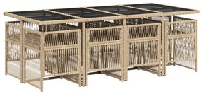 9 pcs conj. jantar jardim c/ almofadões vime PE bege misturado