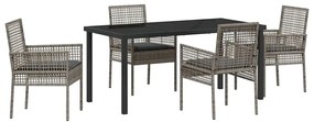 Conjunto de Jantar de 5 Peças com Almofadas Cinza Rattan PE