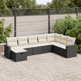 8 pcs conjunto sofás de jardim com almofadões vime PE preto