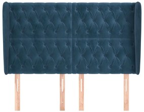 Cabeceira cama c/ abas veludo 163x23x118/128 cm azul-escuro