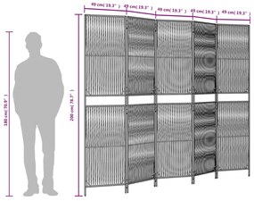 Biombo de divisão 5 painéis vime PE cinzento