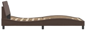 Estrutura cama c/ cabeceira couro artificial 90x190 cm castanho