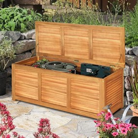 Baú de armazenamento exterior em madeira de acácia 120 x 45 x 45 cm com capacidade para 178 l, carga de 150 kg, para jardim ou pátio,, natural