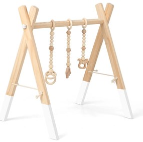 Ginásio para bebés com brinquedos para dentição Desenvolvimento cerebral dobrável em madeira para crianças +3 meses 62 x 45 x 60 cm Branco