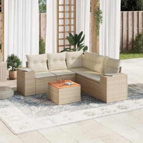 6 pcs conjunto de sofás p/ jardim com almofadões vime PE bege