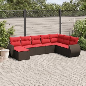 vidaXL 8 pcs conjunto sofás de jardim c/ almofadões vime PE castanho