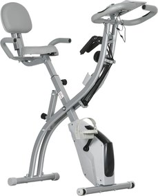 Bicicleta estática dobrável, 8 níveis de resistência magnética, encosto e selim ajustáveis, punhos ergonómicos, preto e cinzento