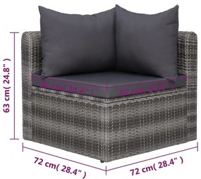 7 pcs sofás de jardim c/ almofadões+almofadas vime PE cinzento