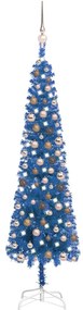 vidaXL Árvore de Natal pré-iluminada fina com bolas 150 cm azul