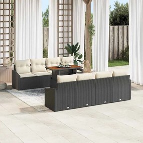 vidaXL Conjunto de Sofá de Jardim de 7 Peças com Almofadas Preto Rattan Polipropileno