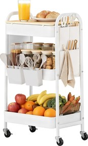 Carrinho cozinha 30,6 x 44,3 x 74,2 cm com 3 prateleiras de grelha metálica branco