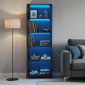 Estante de 6 prateleiras com luzes LED ajustáveis 30,3 x 60 x 178 cm preta