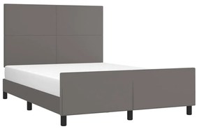 Estrutura cama c/ cabeceira 140x190cm couro artificial cinzento