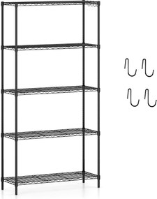 Estante metálica 91 x 35 x 182 cm ajustável de 5 níveis com grelha de arame com capacidade para 565 kg para casa, cozinha, garagem, escritórios Preta