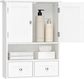 kleankin Armário de Casa de Banho de Parede com 2 Portas, Prateleira Aberta e 2 Gavetas 508x178x66cm Branco | Aosom Portugal