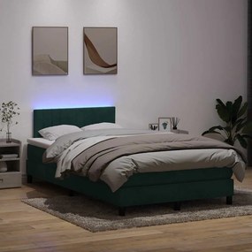 Cama boxspring com colchão 120x210 cm veludo verde-escuro