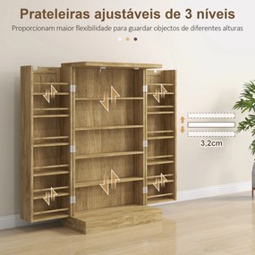 Armário de Cozinha Armário Despensa Cozinha com 2 Portas de Vime e 16 Prateleiras 60x30x104 cm Madeira