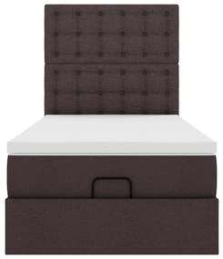 Cama otomana com colchão &amp; LEDs 90x200cm tecido castanho escuro