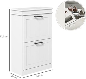 Sapateira com 2 portas basculantes 54 x 24 x 82,5 cm e prateleiras ajustáveis, para a entrada ou corredor, branco