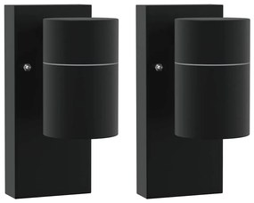 Luzes de Parede Externas 2 pcs Preto Aço Inoxidável IP44