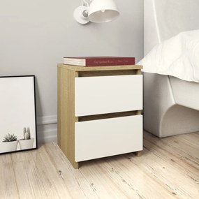 vidaXL Mesa cabeceira 2 pcs 30x30x40cm contrap. branco/carvalho sonoma