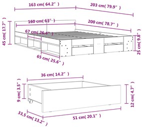 Estrutura de cama c/ gavetas 160x200cm derivados madeira branco