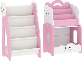 AIYAPLAY Estante Infantil para Brinquedos 3 em 1 com Estante para Livros, Revisteiro e Mesa de Cabeceira para Crianças dos 3 aos 8 Anos 85,5x32x72 cm Rosa | Aosom Portugal