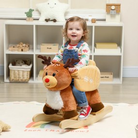 Cavalo de balanço para crianças, rena de brinquedo de balanço para bebés com canções de embalar, cinto de segurança, 65 x 32 x 55 cm, castanho