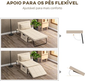 Sofá Cama 4 em 1  Estofado em Linho com Encosto Ajustável em 5 Níveis e Almofada Acolchoada  75x80x74 cm Creme