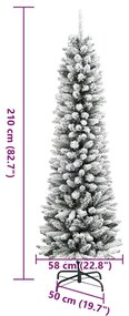 Árvore de Natal artificial fina com neve PVC e PE 210 cm