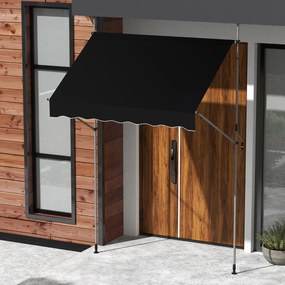 Toldo retrátil manual 2 m x 180 cm Sombra exterior ajustável sem perfuração com manivela para pátio, varanda, jardim Preto
