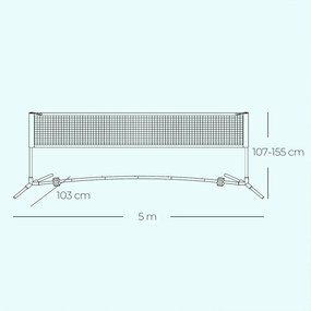 Rede de badminton ou voleibolde 500 cm, ajustável em altura Preta