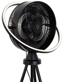 Ventilador de pé tripé preto com LED regulável em 3 níveis - Marleen Moderno