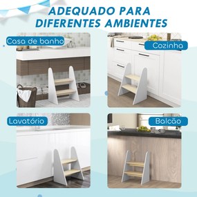Banco para Crianças de 2 Degraus Torre de Aprendizagem Escada para Crianças acima de 3 Anos para Casa de Banho Cozinha 43x30x55 cm Branco
