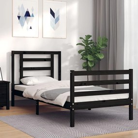 3194690 vidaXL Estrutura de cama com cabeceira 90x200 cm madeira maciça preto