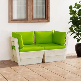 vidaXL Sofá paletes 2 lugares p/ jardim c/ almofadões madeira de abeto