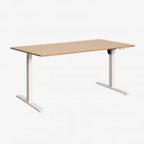 Escrivaninha Elevatória Elétrica Retangular Com Função De Memória Em Madeira E Ferro Serpi Castanho Roble & Branco & ↔︎ 160 Cm - Sklum