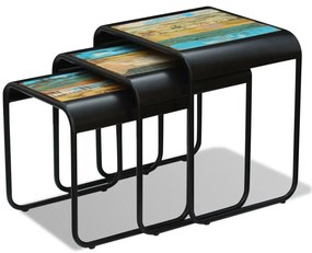 Mesas de encastrar 3 pcs madeira reciclada maciça