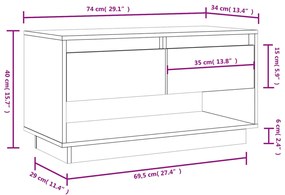 Móvel de TV 74x34x40 cm madeira de pinho maciça cinzento