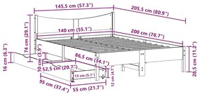 Estrutura cama c/ gavetas 140x200 cm pinho maciço castanho-mel