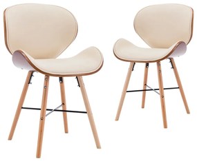 Cadeiras de jantar 2 pcs couro artificial/madeira curvada creme - 291519
