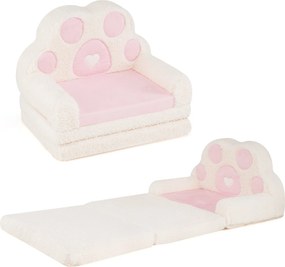 Sofá Infantil em Forma de Pata de Urso, 57 x 44 x 47 cm, Convertível em Colchonete, Rosa