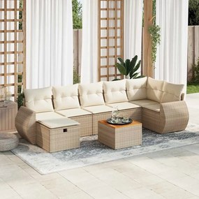 vidaXL 8 pcs conjunto de sofás p/ jardim com almofadões vime PE bege