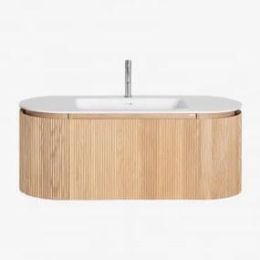 Conjunto De Móvel De Casa De Banho Suspenso Em Madeira Com Lavatório Integrado Carsone Madeira Natural & Sem Unidade Auxiliar & Sem Espelho & Cinzento