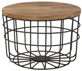 Mesa De Centro Redonda Em Madeira De Mangueira E Aço (ø62 Cm) Ket Preto - Sklum