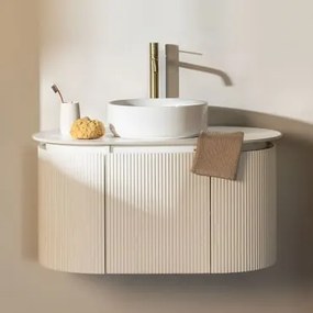 Conjunto De Móvel De Casa De Banho Suspenso Em Madeira Carsone Branco & Sem Unidade Auxiliar & Cerâmica Redonda Branca Ø40 Cm Lenka & - Sklum